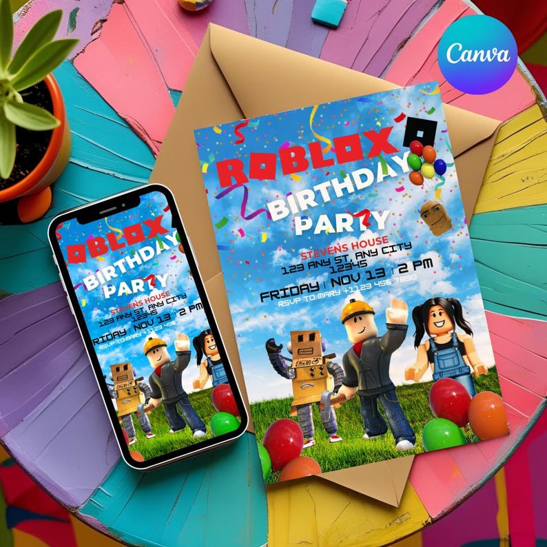 Invitation Premium Digital Design | 4K Roblox Theme Birthday Party ...