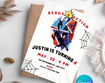 Spiderman 4th Birthday Party Invite: Spideyverse Evite (Digital)