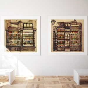 Vintage Library Art | Retro Library Art | Bookshelf Art | 2-PACK | Digital Downloads