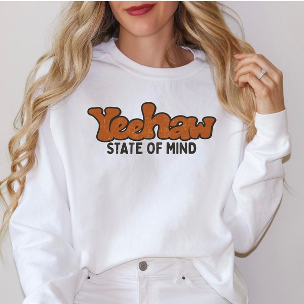 YEEHAW Stitch Edge Crew Neck Sweater Top