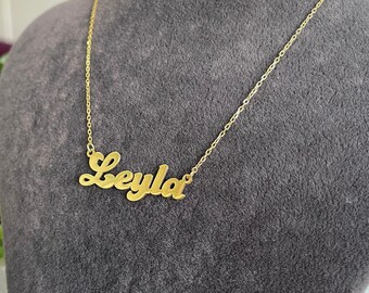 Name Necklace Solid Gold, Dainty Personalized Jewelry, Pendant Gift for Her, Birthday Girlfriend Anniversary, Custom Gift for Women