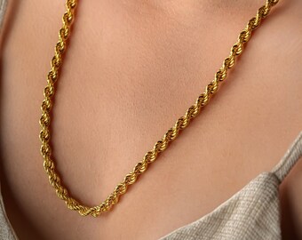 Rope Chain Gold Necklace, 14K Real Gold Unisex Rope Chain,Handmade Chain,Dainty Gold Chain,Daily Use Gold Chain,Ladies Gold Chain,Thick Rope