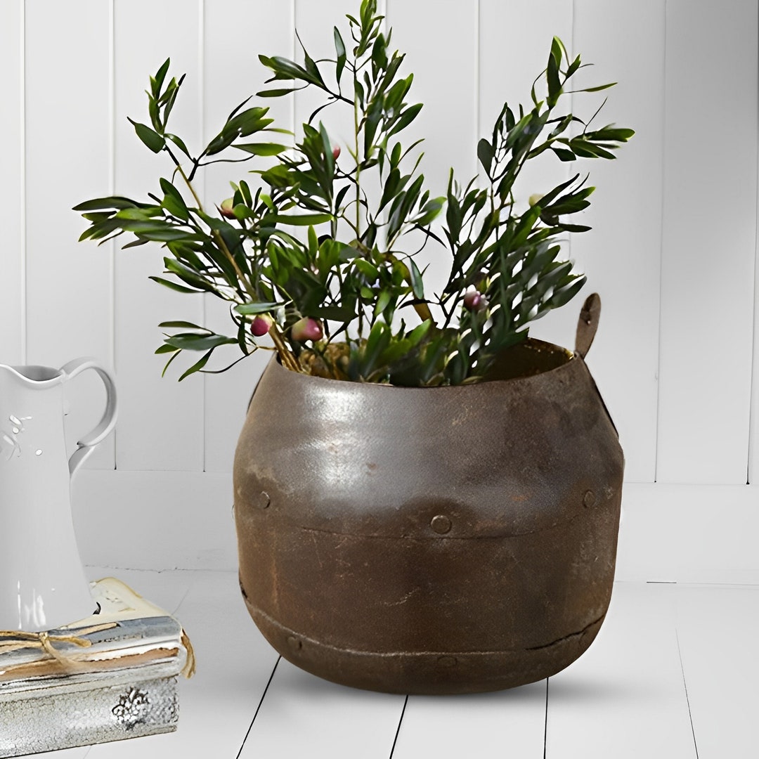 RUSTIC HANGING PLANTER Vintage Plant Pot Antique Cauldron Pot Wall