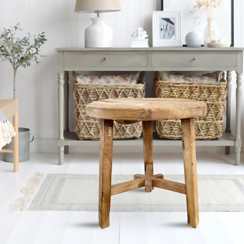 ROUND RUSTIC TABLE 3 Legged Round Table Elm Wood Side Etsy