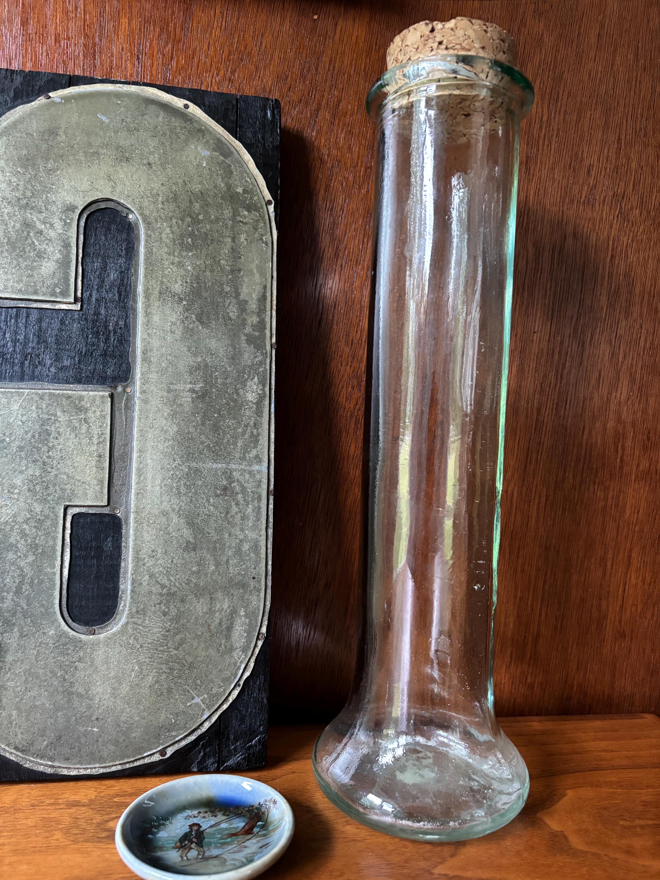 14” Heavey Glass vase/container with cork top