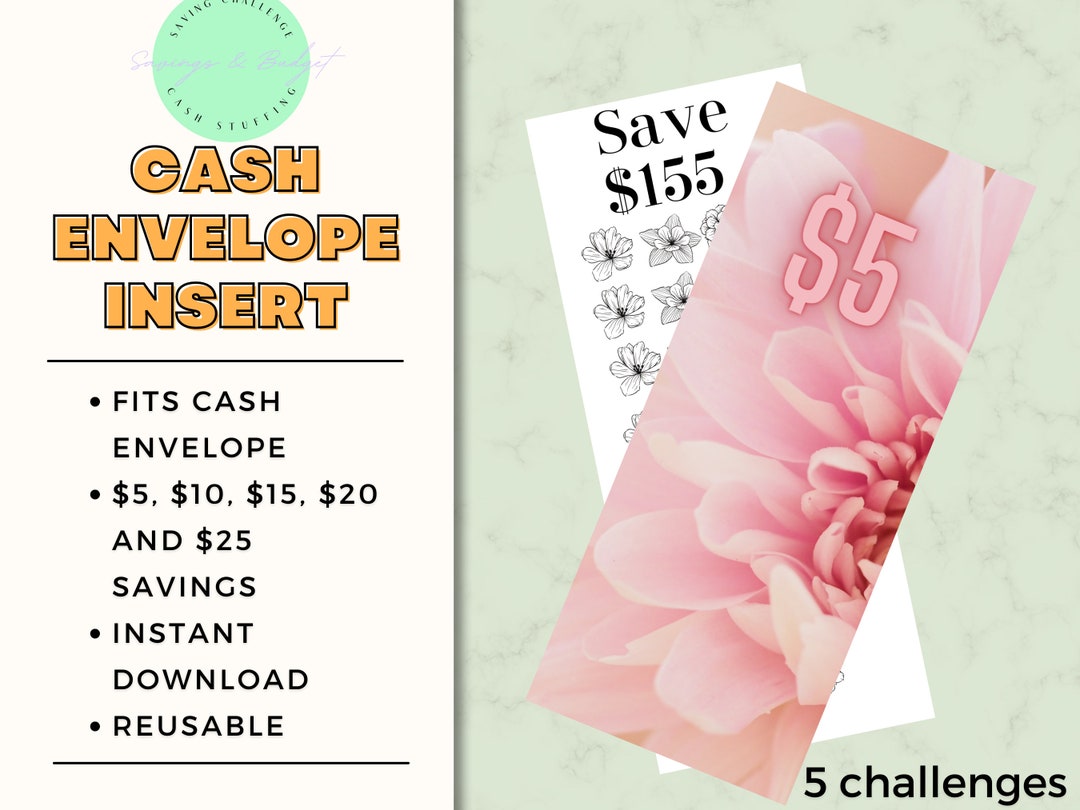 Pink Flower Cash Envelope Insert, A6 Mini Savings, Cash Envelope ...