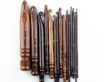 15-Piece Rosewood Crochet Hook Set: 3.5mm-25mm