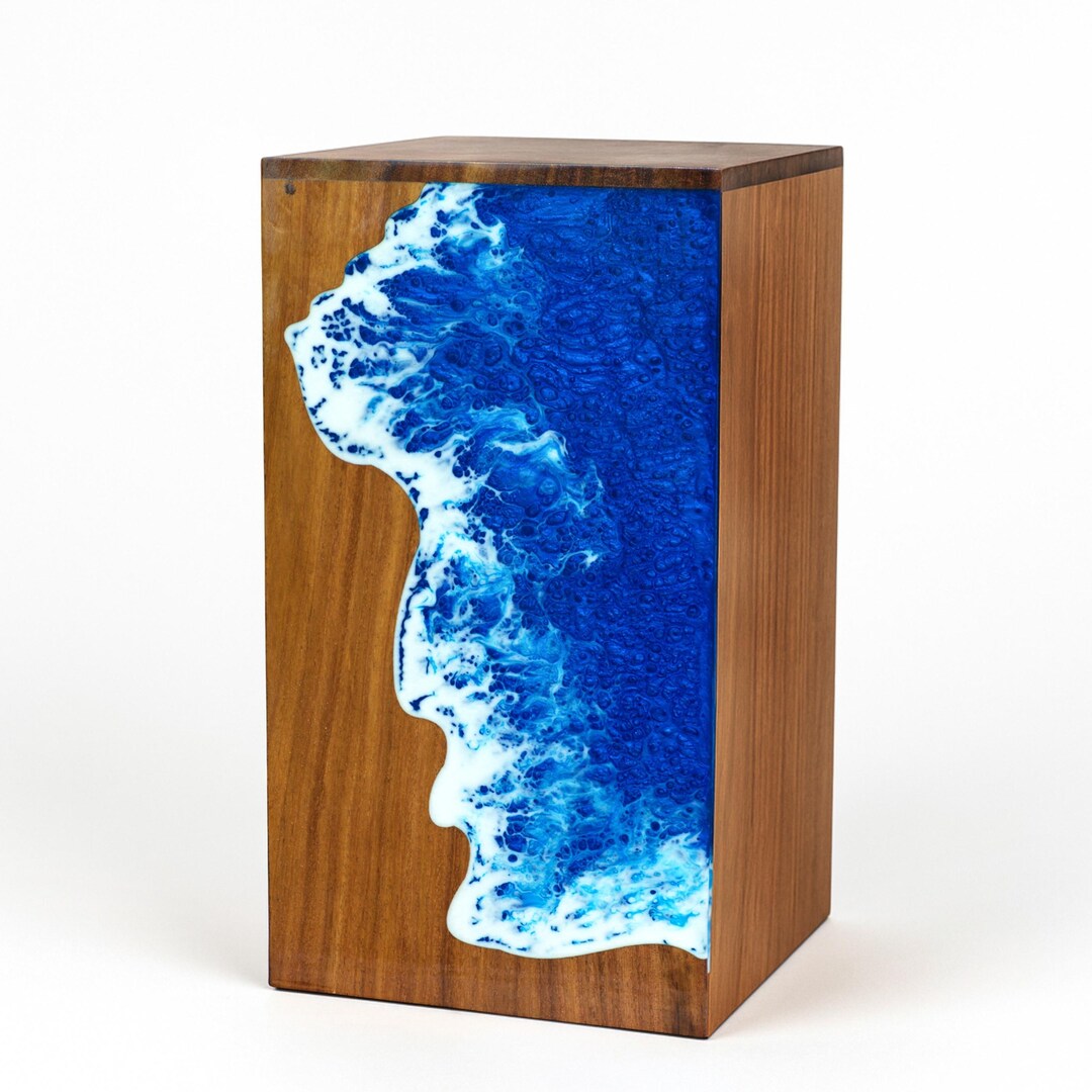 Handmade Rosewood & Ocean Wave Resin Urn Box for Human Ashes ...