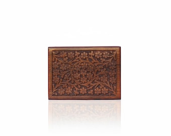 Hand Carved Wooden Urn Box | Floral Cremation Memorial Keepsake