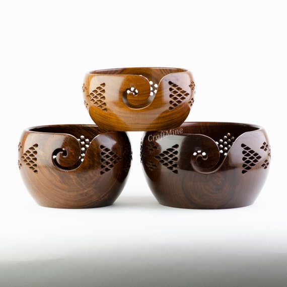 Premium Handcrafted Rosewood Yarn Bowls for Knitting, Crochet
