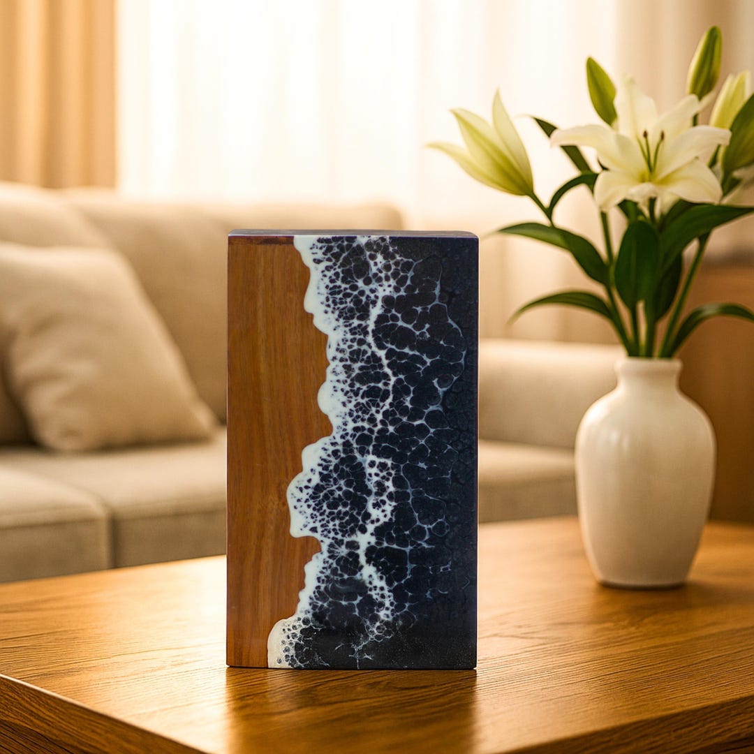 Handmade Rosewood Ocean Wave Resin Urn | Memorial Keepsake Box - Etsy