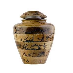 Handmade Fractal Burning Turn Wood Adult Cremation Urn|Wooden Urns for Ashes–Threaded Lid Funeral Urn for Human Ashes or Pet Ashes Container