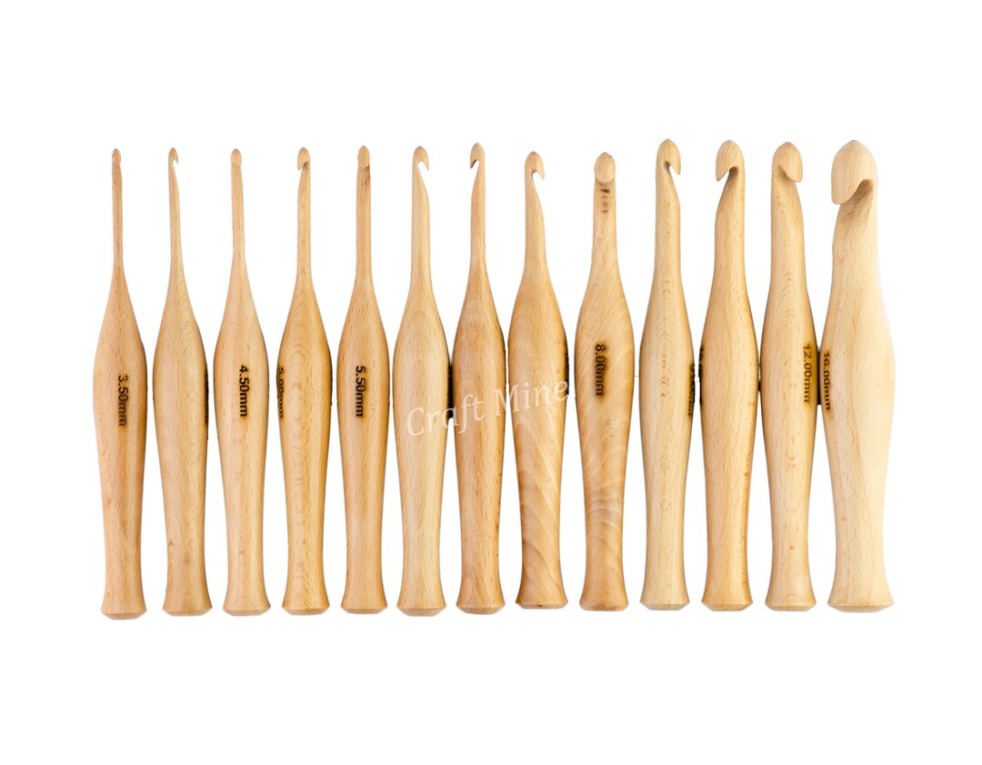 Handturned Ergonomic Crochet Hooks Set of 13 Set 3.5mm to 16mm and