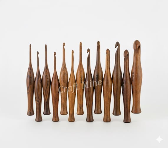 Rosewood Crochet Hook Set: Ergonomic Wooden Hooks, Sizes 3.5mm-12mm