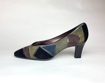 Vintage BALLIN Wildleder Karree Pumps / Geometrisches Muster Größe 36 1/2