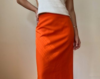 Vintage Tailored Vivid Orange Midi Skirt