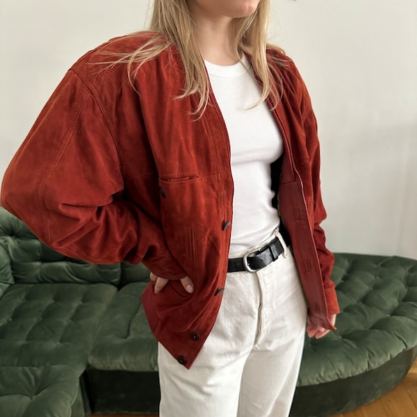 Vintage Rouge brique / Blouson en cuir suédé bordeaux / Manteau / Blouson Liberty / Blouson aviateur