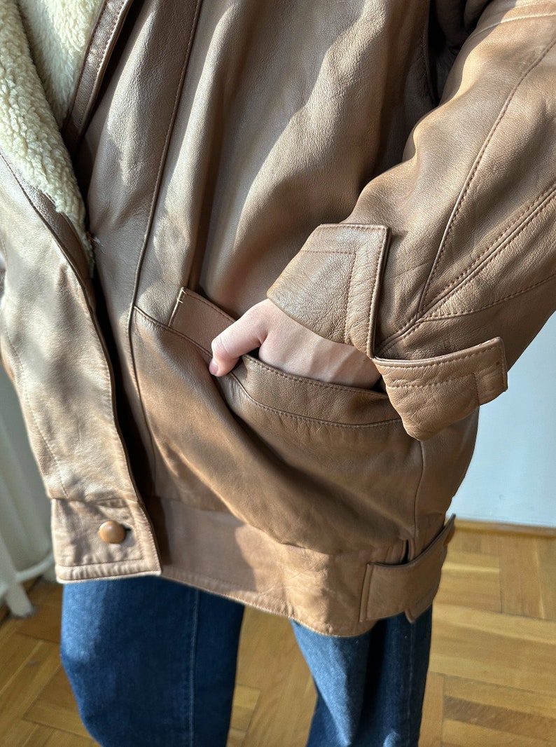 Vintage Brown Long Shearling Coat M 12 14 main image 0