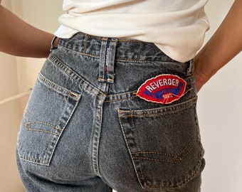 Super Cool 80s High Waisted Vintage Gray Jeans With Patches / 80s Denim / Retro Pants