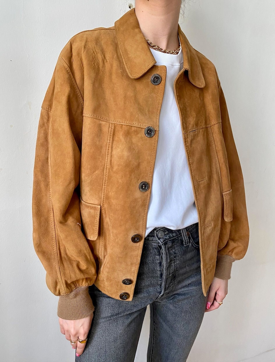 Vintage Camel Color Leather Bomber Jacket / Suede Spring - Etsy