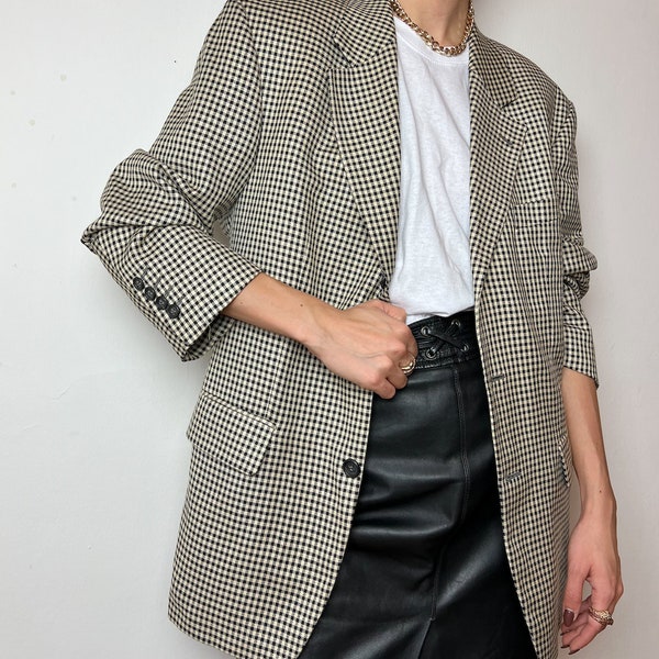 Vintage Karierter Woll und Seide Blazer Blazer / Mantel / Anzug / Oversized Blazer