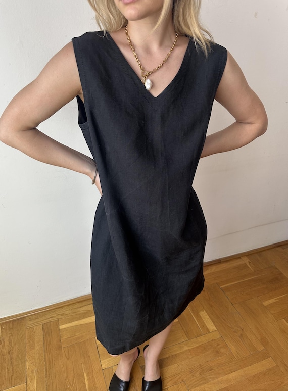 Abito vintage LAURA ASHLEY in lino 100% nero Italia