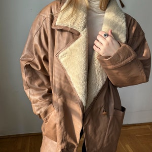 Vintage Light Brown Color Shearling Coat / Jacket / Winter Parka / Sheepskin Jacket / 80s style coat