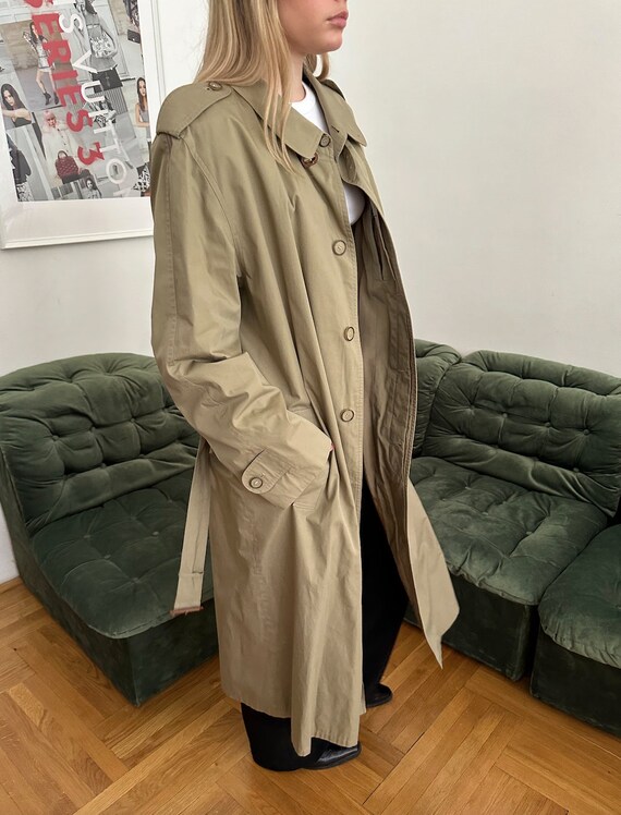 Vintage Light Trench Coat with leather details / … - image 3