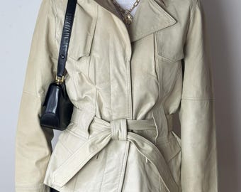 Vintage White / Cream Y2K Leather Jacket / Spring Coat