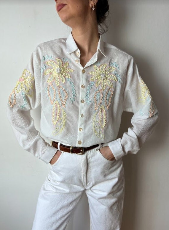 Red Button Victoria Flower Blouse - White main image 0