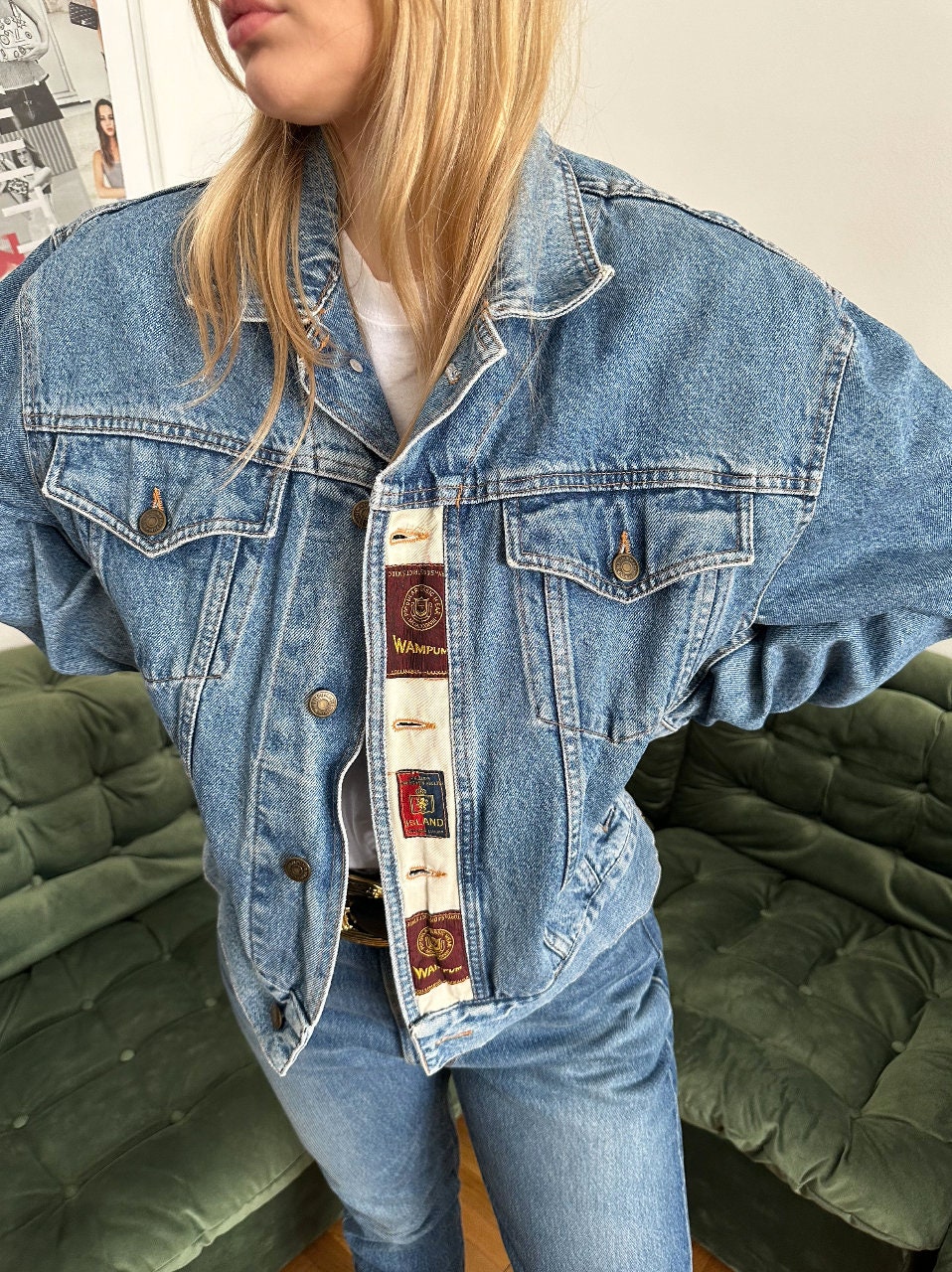 Vintage 80s 90s Denim Jacket With Patches / WAMPUM / Made in