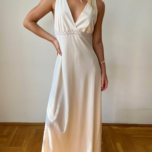 Beautiful Vintage / Antique Ecru White Light Long Dress With Lace Details