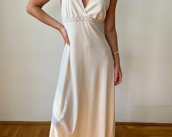Beautiful Vintage / Antique Ecru White Light Long Dress With Lace Details