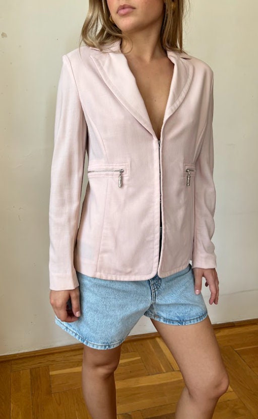GIANNI VERSACE Couture 90s Vintage Pale Pink Tailored jacket / women's fitted designer blazer / Made in Italy