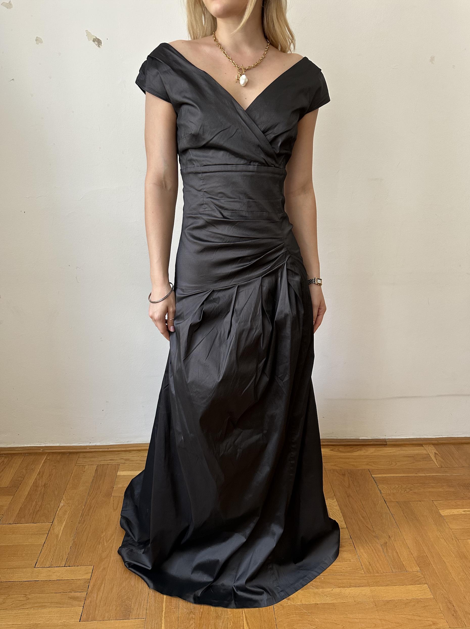 Beautiful Vintage René Lazard Black Silk Evening Dress
