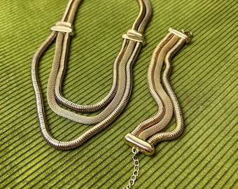 Bijou vintage color oro / Collana e bracciale in stile anni '80 / Collana con colletto / Collana importante / Bijoux