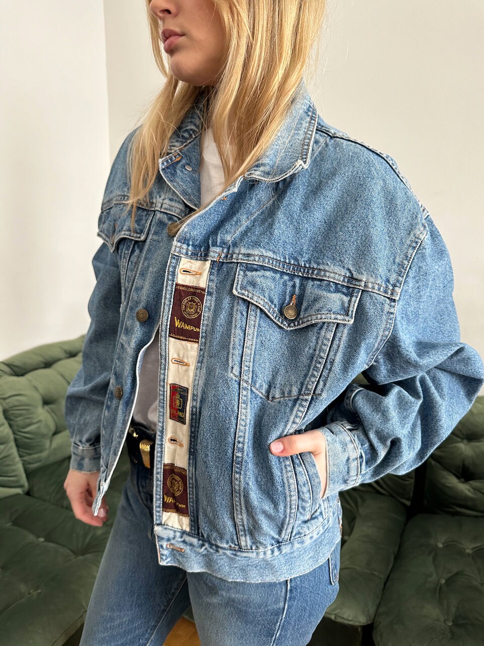 Vintage 80s 90s Denim Jacket With Patches / WAMPUM / Made in