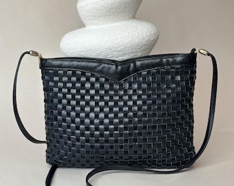 Vintage Paolo Masi Black Woven Leather Shoulder Bag Made in Italy