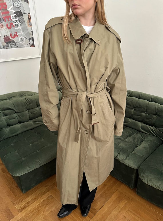 Vintage Light Trench Coat with leather details / … - image 2