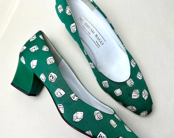 Rare Bruno Magli Vintage Shoes / Pumps / Heels / Green Shoes with Dice Motif / Made in Italy