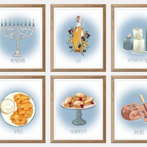 Hanukkah Wandbild Set, Hanukkah Geschenke, Hanukkah Dekor, Chanukah Dekor, Menorah Kunstwerk, Minimalistische Hanukkah Kunst, Hanukkah Print Set von 6
