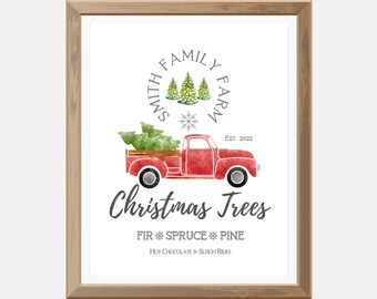 Christmas Tree Family Farm Print, Holiday Wall Art, Farmhouse Christmas Sign, Farmhouse Christmas Decor, Christmas Tree Print, Custom Sign