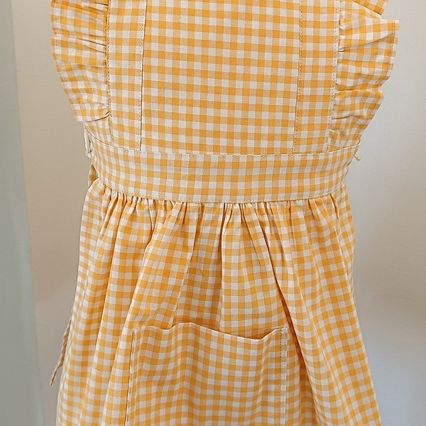 Tablier à bretelles jaune vichy taille 3/4 ans / Tablier scolaire jaune