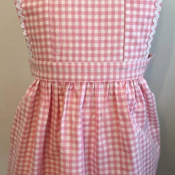 Pink school apron / pink plaid apron/ personalized apron/ suspender apron/ pink school smock / customizable smock