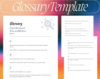 Vocabulary Glossary Template Terms and Definitions Customizable for note-taking, studying, and lesson plans