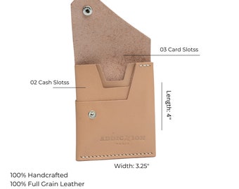 Porte-cartes en cuir beige naturel SecureClasp de qualité supérieure fabriqué à la main en cuir de vache pleine fleur de qualité supérieure