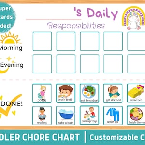 Chore Chart with Pictures, Responsibility Chart for Toddler, Kids Daily Task List, Chore Chart for Toddler, Kids Daily Routine Printable