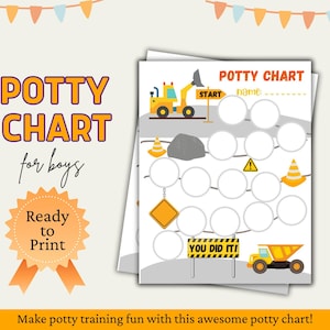 Potty Training Chart for Boys, Potty Chart Printable, Potty Reward Chart, Toddler Potty Chart, Potty Chart Boys, Potty Chart Construction