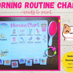 Morning Routine Chart, Morning Checklist, Printable Chore Chart, Daily Responsibilities Chart, Chore Cards, Toddler Routine, Daily Task List