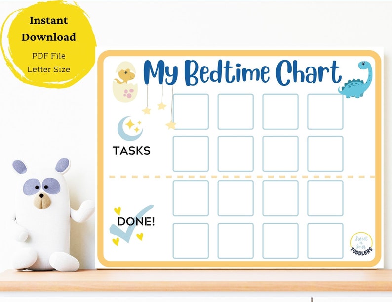 Bedtime Routine Chart, Bedtime Chart for Toddlers, Chore Chart for Kids